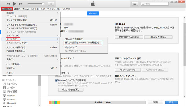 購入した項目をiPhoneから転送